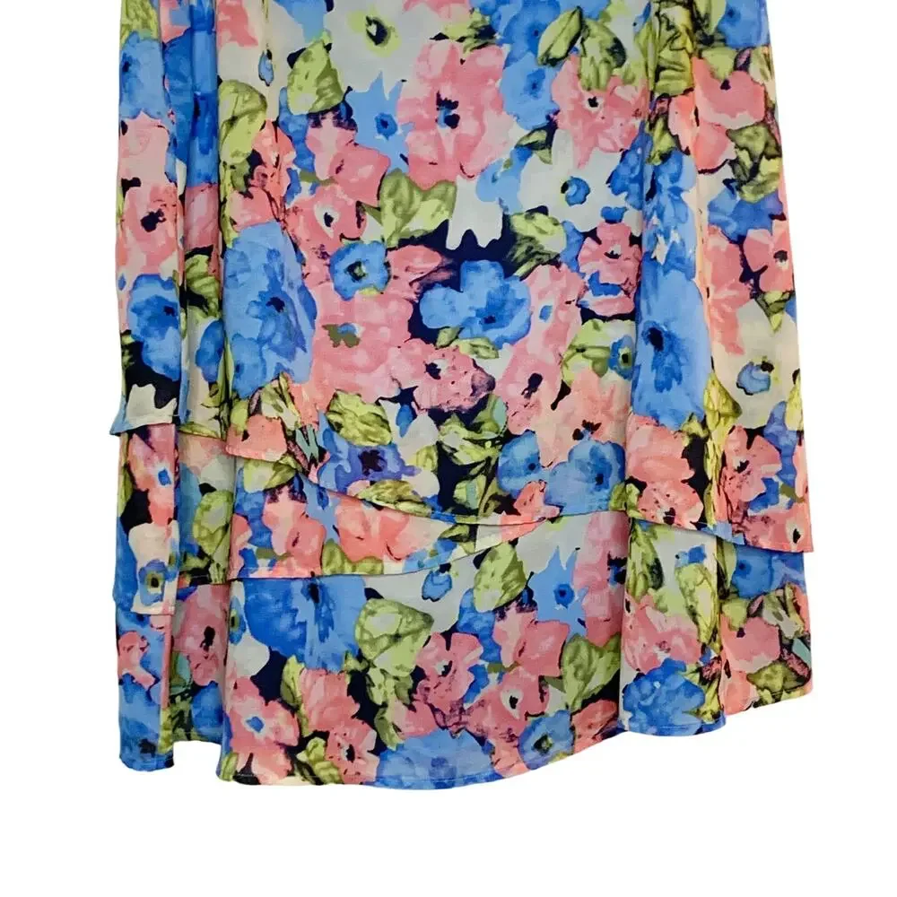 JACLYN SMITH Floral A-Line Knee Length Skirt Asymmetrical Hem Blue Pink Size M